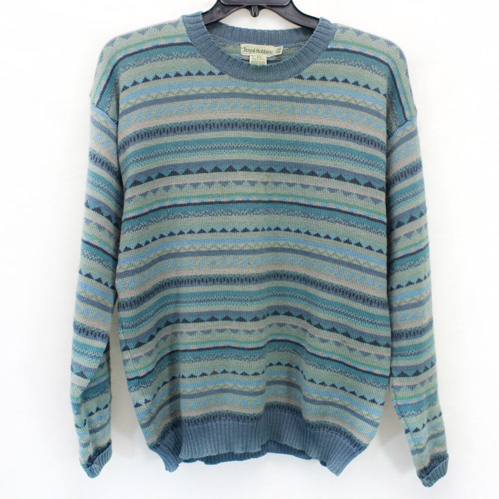 Royal Robbins Vtg Men's 100% Wool Sweater Pullover Geometric Print Stripped L